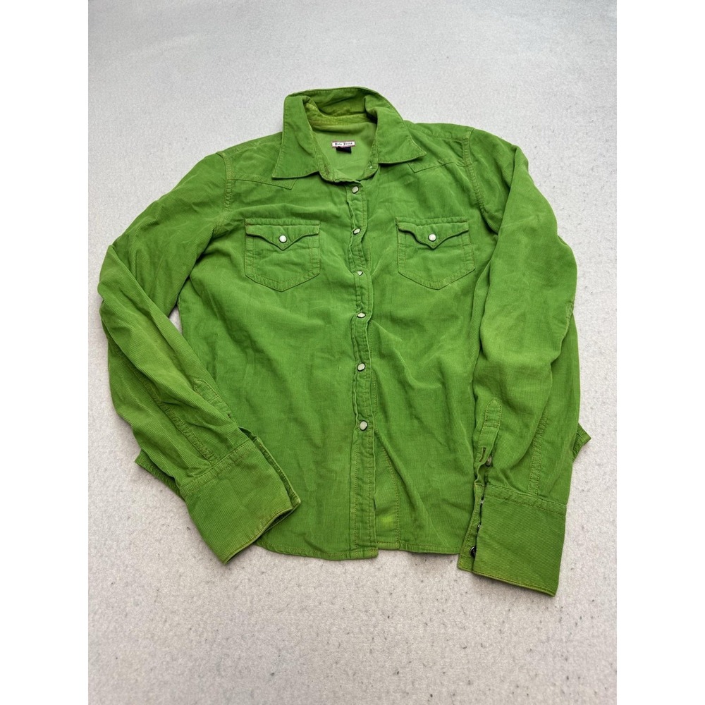 Polo Jeans Shirt Womens Large Green Corduroy Long Sleeve Western Snap Pockets